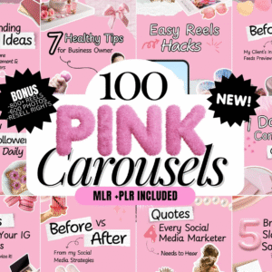 100 Editable Pink Instagram Carousel Templates | Canva PLR + MRR