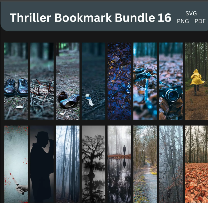 Dark Thriller Bookmark Bundle – Digital Horror & Crime Bookmarks for Mystery Lovers